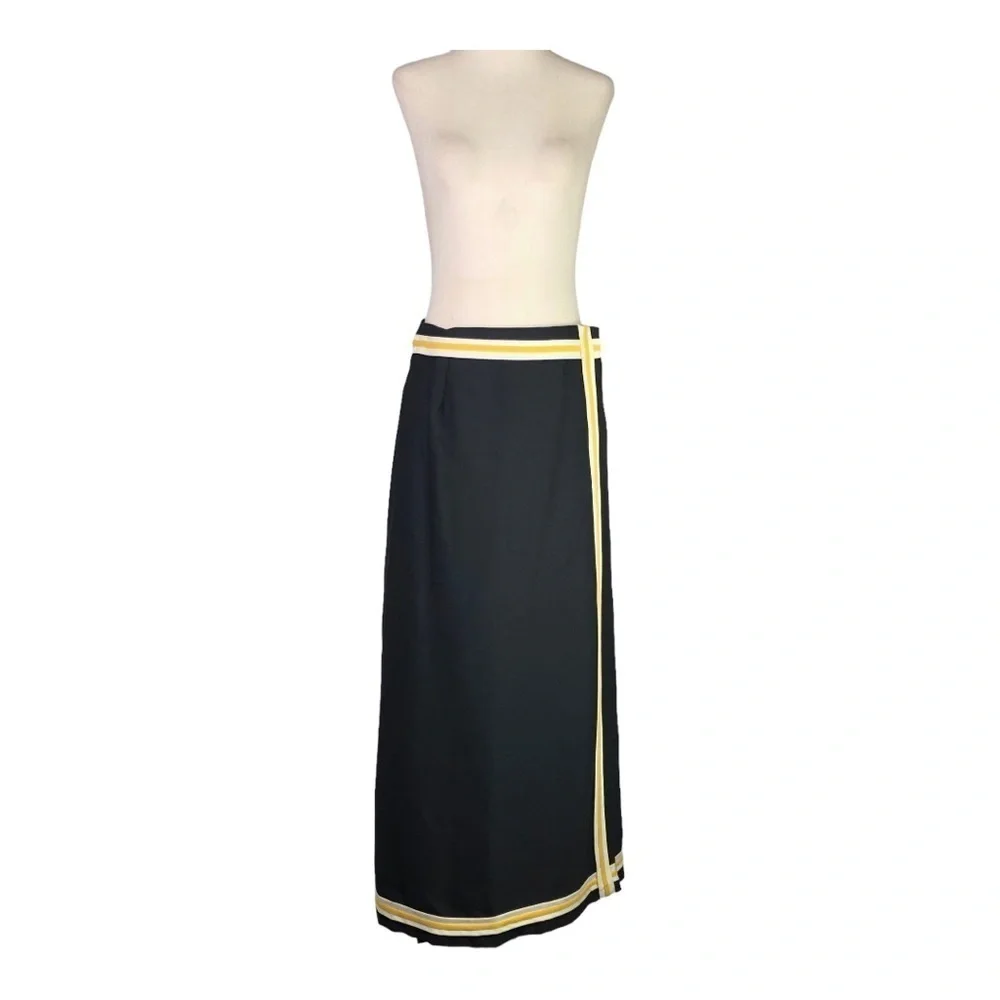 VINTAGE Century of Boston maxi pencil wrap skirt black yellow white size 8